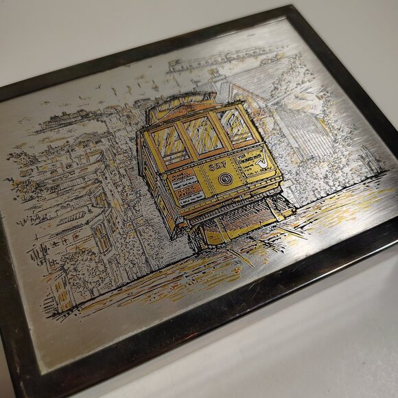 Vintage Reed & Barton Damascene Silverplate Trinket Box Gump's SF Trolley Train - Picture 4 of 12